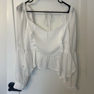 ILLA ILLA White Swiss Dot Ruffle Peasant Blouse